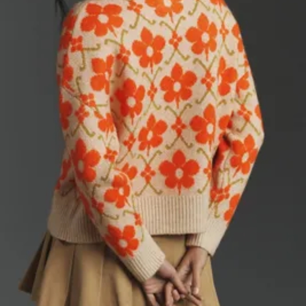 Anthropologie Orange Floral Cardigan - Picture 3 of 7